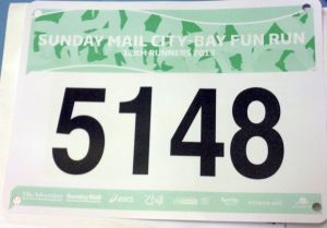 Running bib for the City Bay Fun Run in Adelaide in 2013.
